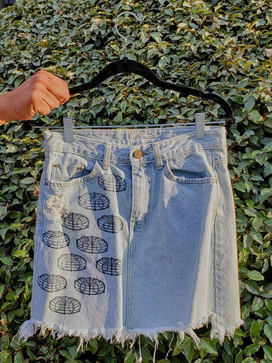 Atom Block Printed Denim Skirt