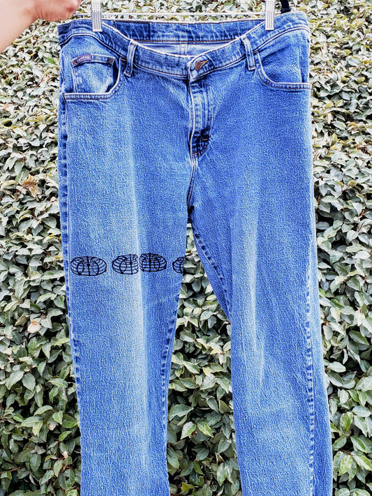 Atom Thigh Band Block Printed Jeans