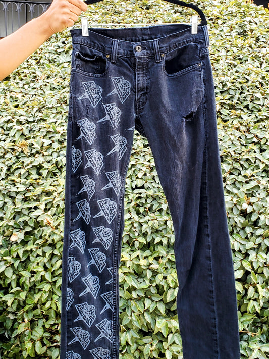 Atom One Leg Block Printed Jeans