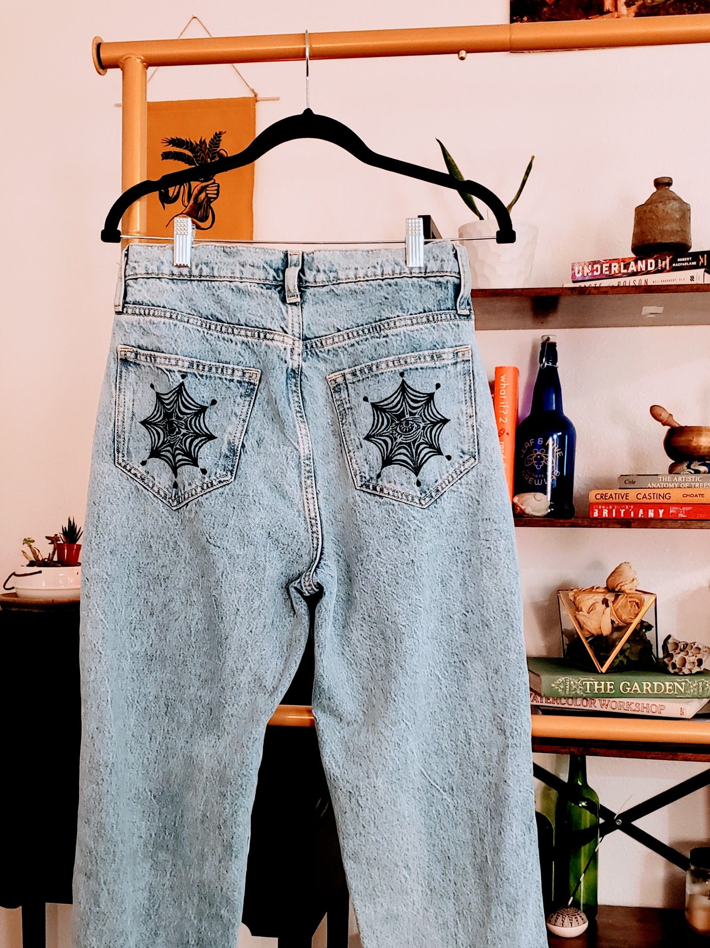 Spiderweb Back Pocket Block Printed Jeans